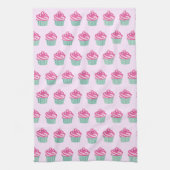 Süße rosa Cupcakes Muster Pastellrosa Geschirrtuch (Vertikal)