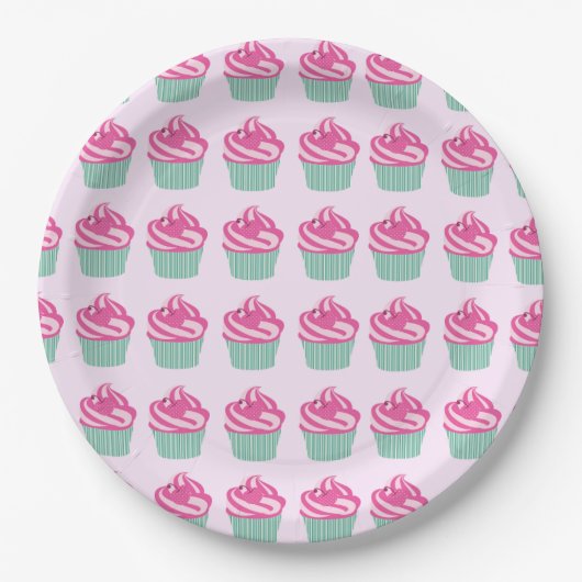 Süße rosa Cupcakes Muster Pastellrosa Pappteller (Vorderseite)