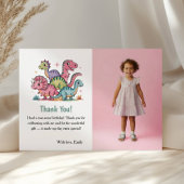 Süße rosa Dinosaurier-Foto-Kinder-Geburtstagsfeier Dankeskarte