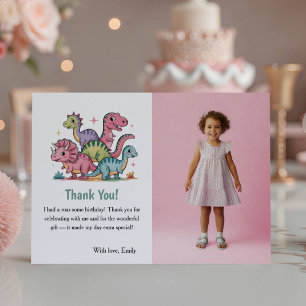 Süße rosa Dinosaurier-Foto-Kinder-Geburtstagsfeier Dankeskarte