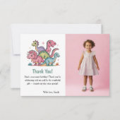 Süße rosa Dinosaurier-Foto-Kinder-Geburtstagsfeier Dankeskarte (Vorderseite)