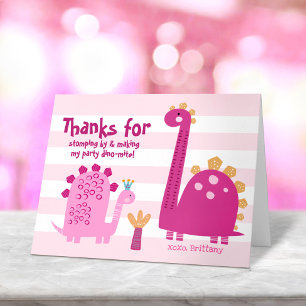 Süße Rosa Dinosaurier Kawaii Whimsical Mädchen Geb Dankeskarte