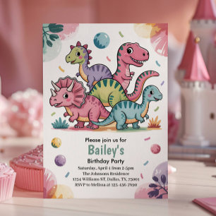 Süße rosa Dinosaurier Kindergeburtstagseinladung Einladung