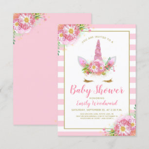 Süße rosa Einhorn-Gesicht-Baby-Shower-Einladung Einladung