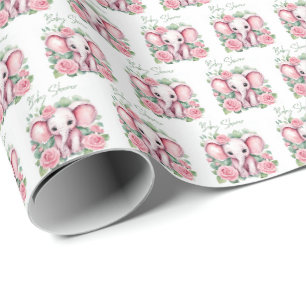 Süße rosa Elefant Baby Mädchen Baby Shower Geschen Geschenkpapier