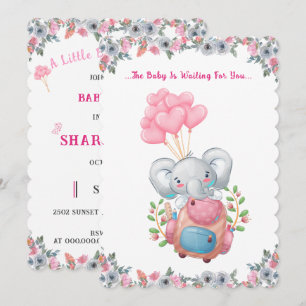 Süße rosa Elefanten-Baby-Party-Einladung Einladung