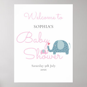 Süße rosa Elefanten-Babymädchen-Shower-Willkommens Poster