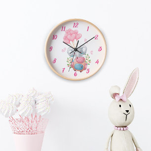 Süße rosa Elefanten-Wanduhr Deko fürs Babyzimmer Uhr