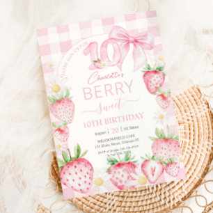 Süße rosa Erdbeeren Berry Sweet 10. Geburtstag Einladung