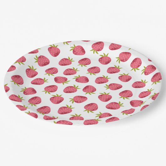 Süße rosa Erdbeernahtloses Muster Pappteller (Schrägansicht)