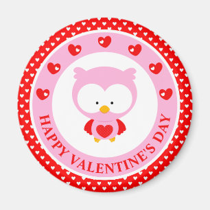 Süße rosa Eule und Herzen Valentinstag Magnet