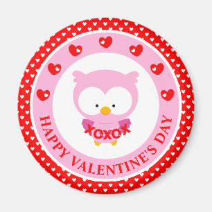 Süße rosa Eule und Herzen Valentinstag Magnet