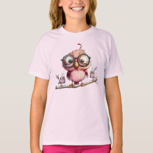 Süße rosa Eule und Vogel Freunde T-Shirt
