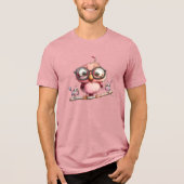 Süße rosa Eule und Vogel Freunde Tri-Blend Shirt (Vorderseite)