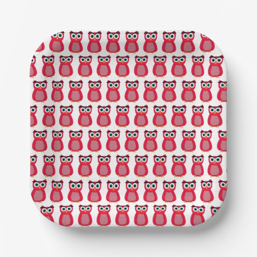 Süße rosa Eulenillustration Pappteller (Vorderseite)