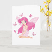 Süße rosa Fee und magische Schmetterlinge Karte (Gelbe Blume)
