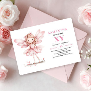 Süße rosa Feen-Mädchen-Einladung zum 8. Geburtstag Einladung