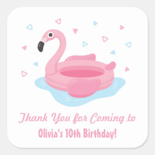 Süße rosa Flamingo-Pool-Schwimmkörper Danke-Aufkle Quadratischer Aufkleber