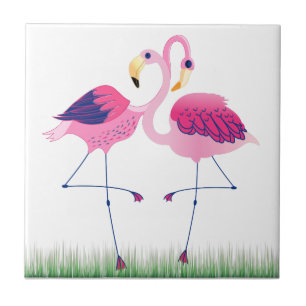 Süße rosa Flamingos auf grünem Gras Fliese