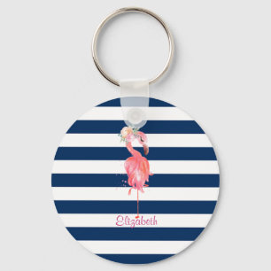 Süße rosa Flamingos Blume, gestreift Schlüsselanhänger