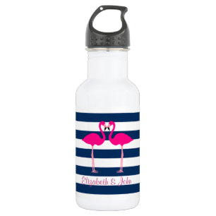 Süße rosa Flamingos in Liebe,Gestreift-Personalisi Trinkflasche