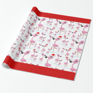 Süße rosa Flamingos Weihnachtsmann Hut Geschenkpap Geschenkpapier