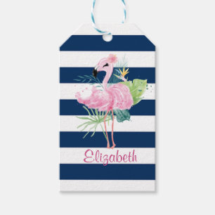 Süße rosa FlamingosTropisches Blatt, gestreift Geschenkanhänger