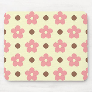 Süße rosa florale und braune Polka-Punkte Retro Mousepad