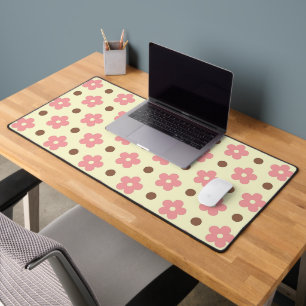Süße rosa florale und braune Polka-Punkte Retro Schreibtischunterlage