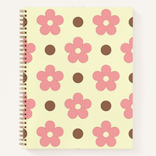 Süße rosa florale und braune Polka-Tupfen Retro Notizblock