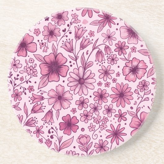 Süße rosa florale Wildblumen Getränkeuntersetzer (Vorne)