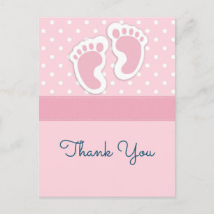 Süße rosa Fußabdrücke eines kleinen Mädchens Danke Postkarte