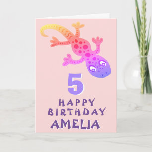 Süße rosa Gecko-Echsen-Mädchen Alles Gute zum Gebu Karte