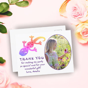 Süße rosa Gecko-Echsen-Mädchen-Foto-Geburtstags-Da Postkarte