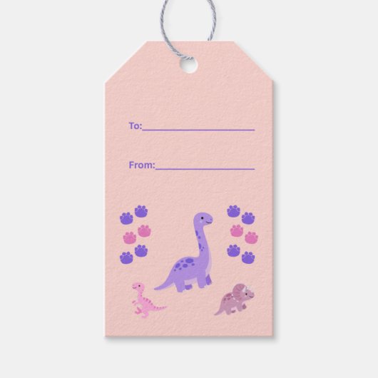 Süße rosa Geschenkanhänger mit Dinosauriern zum Ge (Vorderseite)