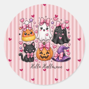 Süße rosa gestreifte Hello Halloween Charaktere Kl Runder Aufkleber