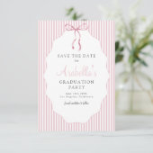 Süße rosa gestreifte Schleife Abschluss Save The Date (Stehend Vorderseite)