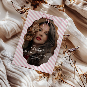 Süße rosa gestreifte Schleife Foto-Abschluss Ankündigung