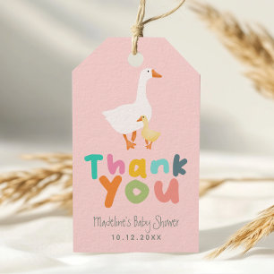 Süße rosa Gingham-Alberner-Gans-Baby-Party Geschenkanhänger