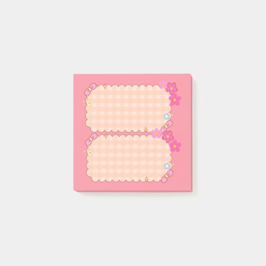 Süße rosa Gingham-Blumen-Coquette-Post-it-Notes Post-it Klebezettel (Vorderseite)