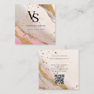 Süße Rosa Gold Glitter Marmor Achat Monogramm Quadratische Visitenkarte