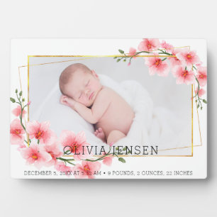 Süße rosa goldene florale Wasserfarbe Baby Mädchen Fotoplatte