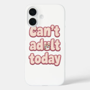 Süße rosa Grafik mit schauender Katze iPhone 16 Hülle