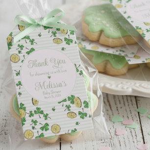 Süße rosa grüne Kleeblätter & Glücksmünzen Danke  Geschenkanhänger