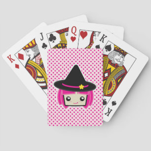 Süße rosa haarige Hexe Spielkarten