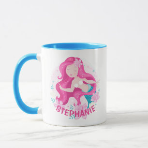 Süße rosa Haarmermaid Mädchen Fantasy personalisie Tasse
