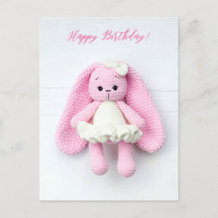 Süße rosa Häkel-Häschen – Alles Gute zum Geburtsta Postkarte