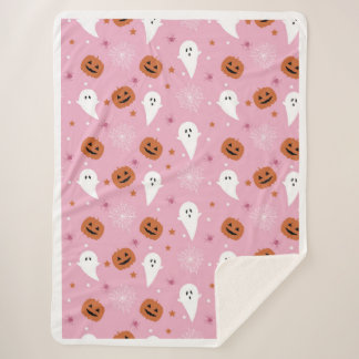 Süße rosa Halloween-Geist- und Kürbis-Decke Sherpadecke