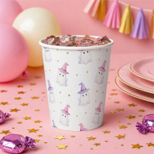 Süße rosa Halloween-Geister und Hexenhüte