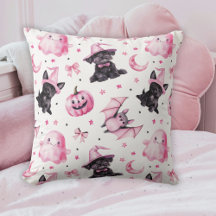 Süße rosa Halloween-Geister und Hunde-Wurfkissen